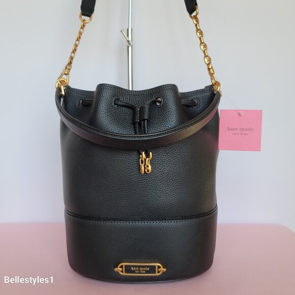 KATE SPADE Gramercy Pebbled Leather MEDIUM Bucket Bag- Black color ⭐ - Picture 3 of 16